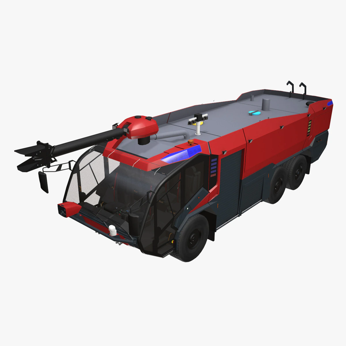 Airport Fire Truck 6x6 Red --387-- 3D Model .c4d .max .obj .3ds .fbx .stl .blend 