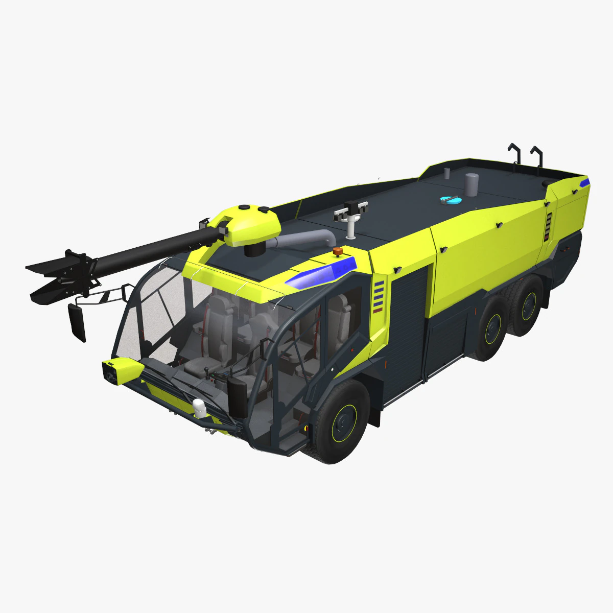 Airport Fire Truck 6x6 Yellow --388-- 3D Model .c4d .max .obj .3ds .fbx .stl .blend 