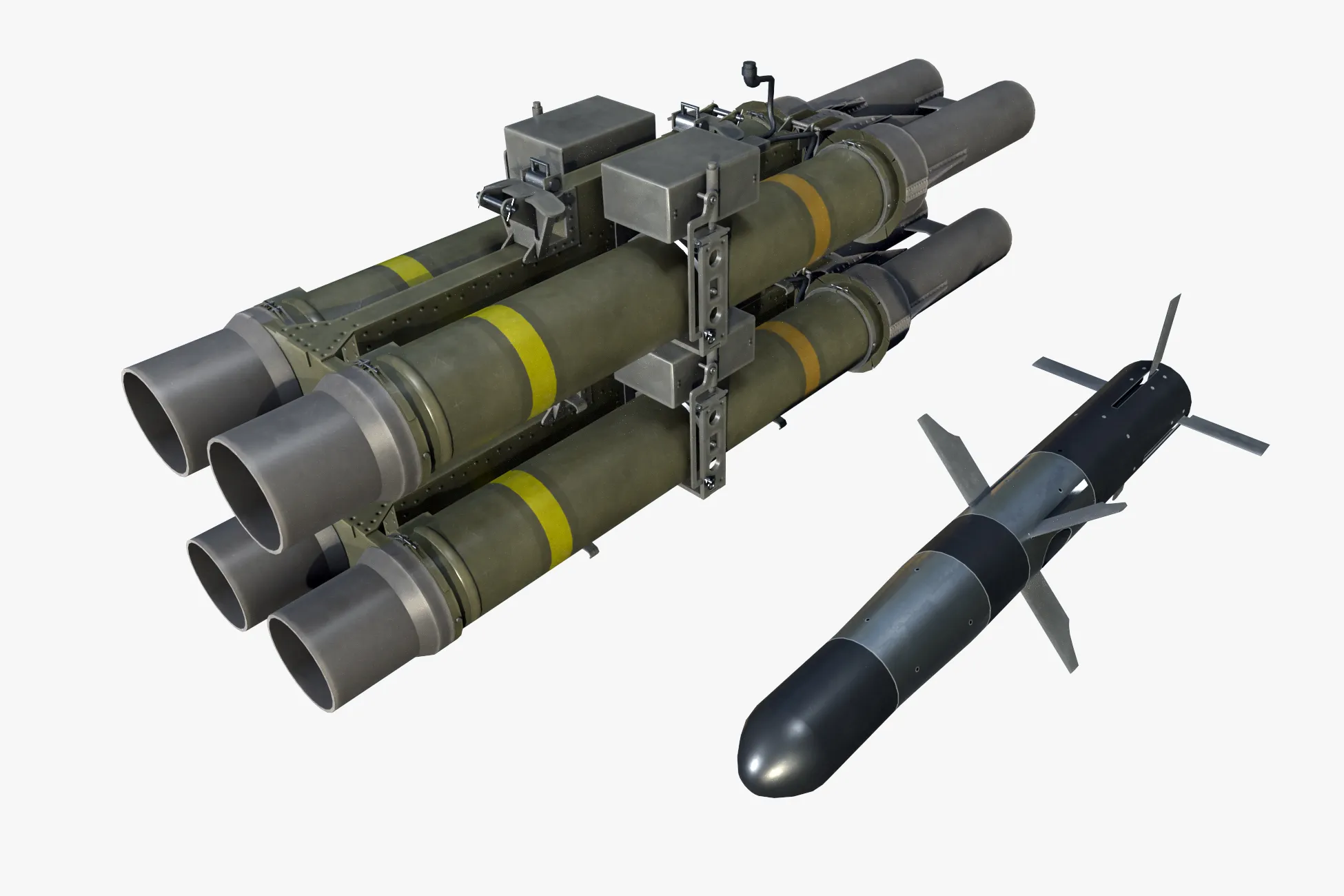 Missile Launcher BGM-71D TOW-2 X4 --81-- 3D Model .c4d .max .obj .3ds .fbx .stl .blend 
