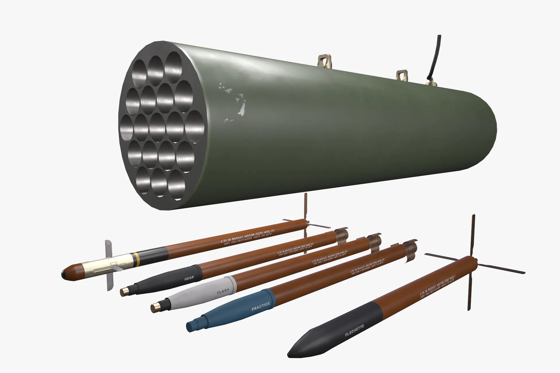 Rocket Launcher FZ207 With Missiles --89-- 3D Model .c4d .max .obj .3ds .fbx .stl .blend 