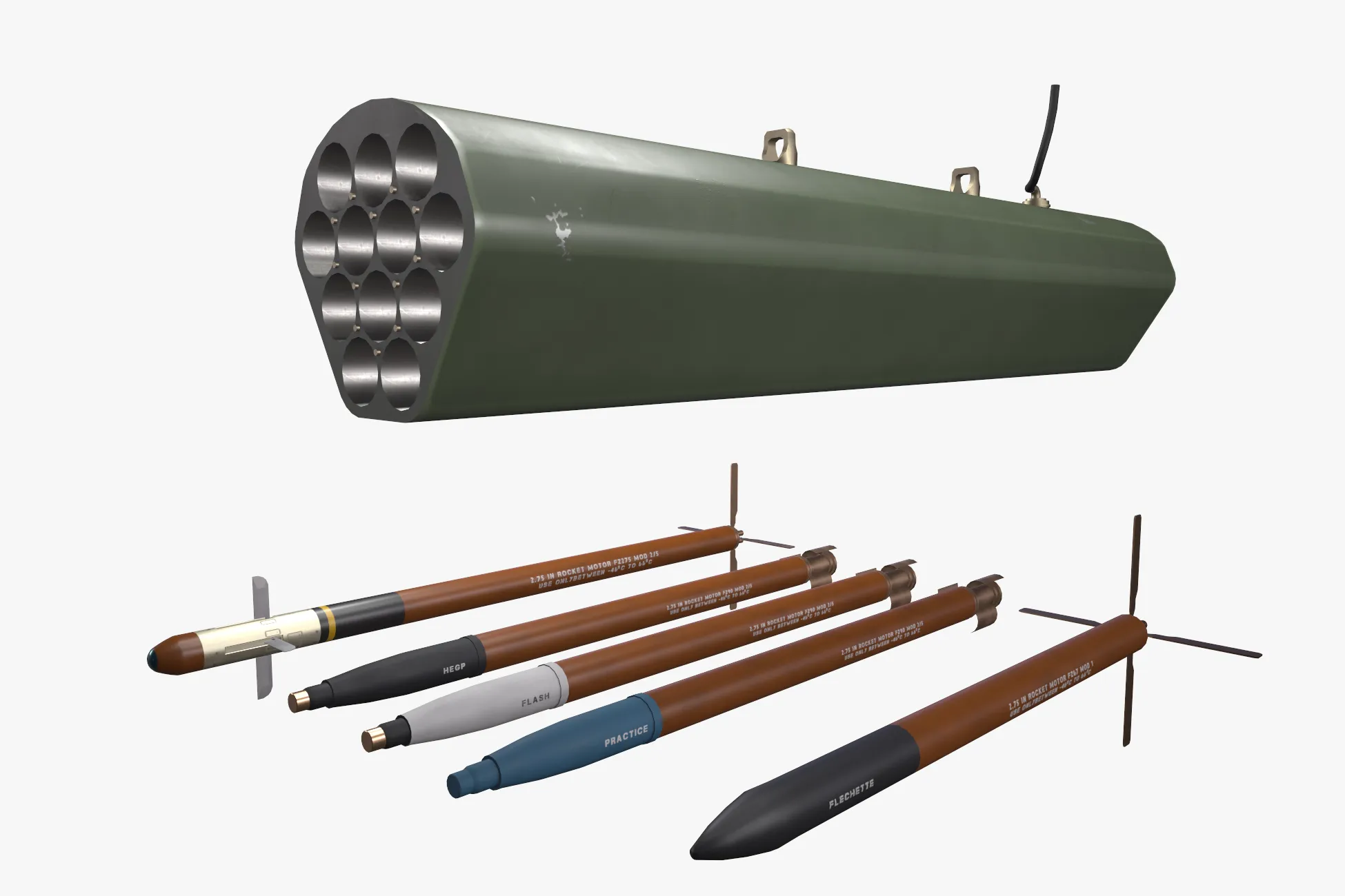 Rocket Launcher FZ219 With Missiles --90-- 3D Model .c4d .max .obj .3ds .fbx .stl .blend 