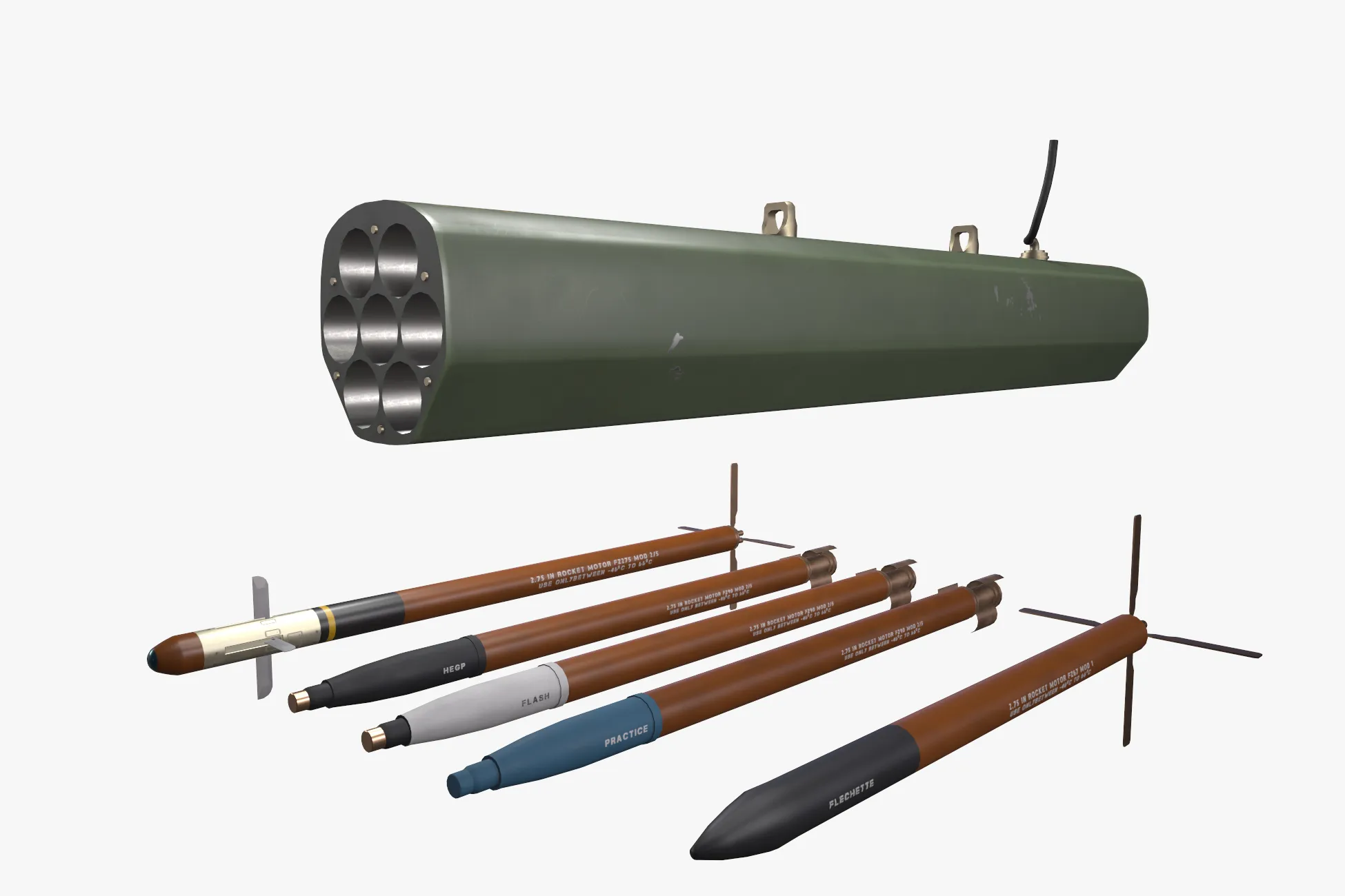 Rocket Launcher FZ220 With Missiles --91-- 3D Model .c4d .max .obj .3ds .fbx .stl .blend 
