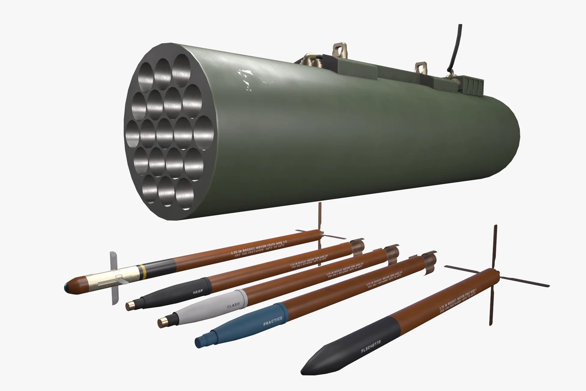 Rocket Launcher FZ225 With Missiles --92-- 3D Model .c4d .max .obj .3ds .fbx .stl .blend 