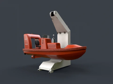 Ship Davit With Motorboat --98-- 3D Model