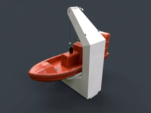 Ship Davit With Motorboat --98-- 3D Model