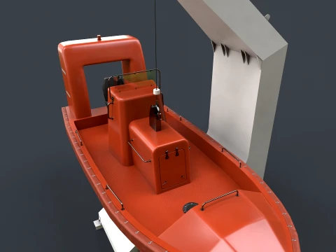 Ship Davit With Motorboat --98-- 3D Model