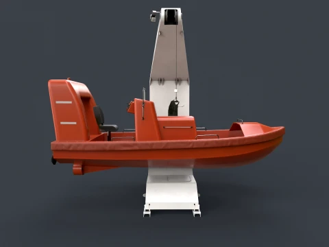 Ship Davit With Motorboat --98-- 3D Model