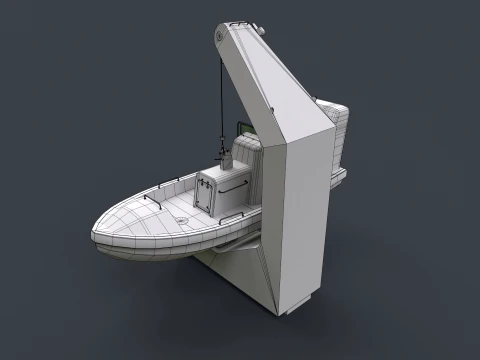 Ship Davit With Motorboat --98-- 3D Model