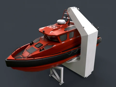 Ship Davit With Motorboat --99-- 3D Model