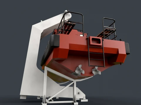 Ship Davit With Motorboat --99-- 3D Model