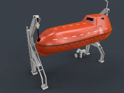 Ship Davit With Rescue Boat --100-- 3D Model