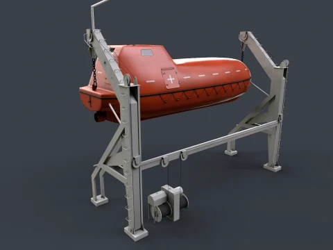 Ship Davit With Rescue Boat --100-- 3D Model
