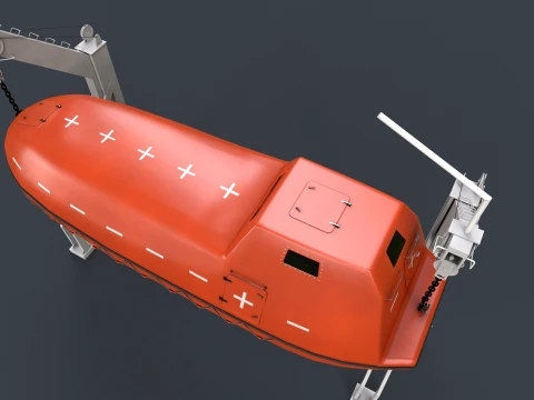 Ship Davit With Rescue Boat --100-- 3D Model