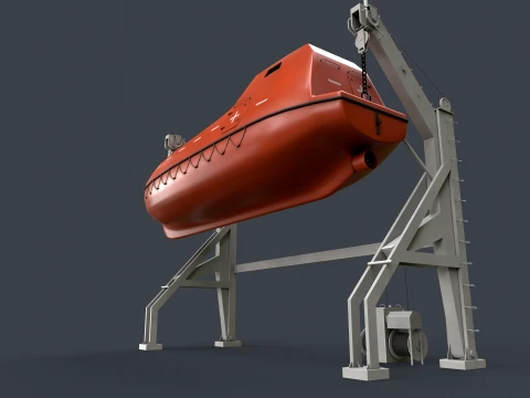 Ship Davit With Rescue Boat --100-- 3D Model