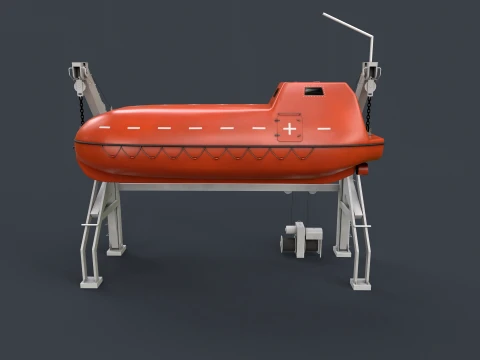 Ship Davit With Rescue Boat --100-- 3D Model