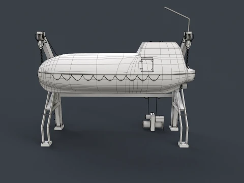 Ship Davit With Rescue Boat --100-- 3D Model