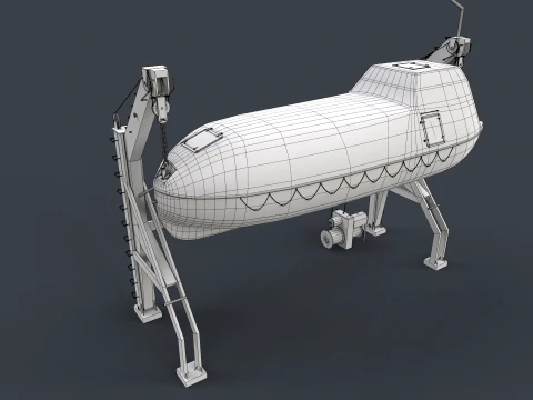 Ship Davit With Rescue Boat --100-- 3D Model
