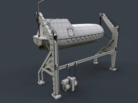 Ship Davit With Rescue Boat --100-- 3D Model