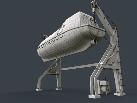 Ship Davit With Rescue Boat --100-- 3D Model