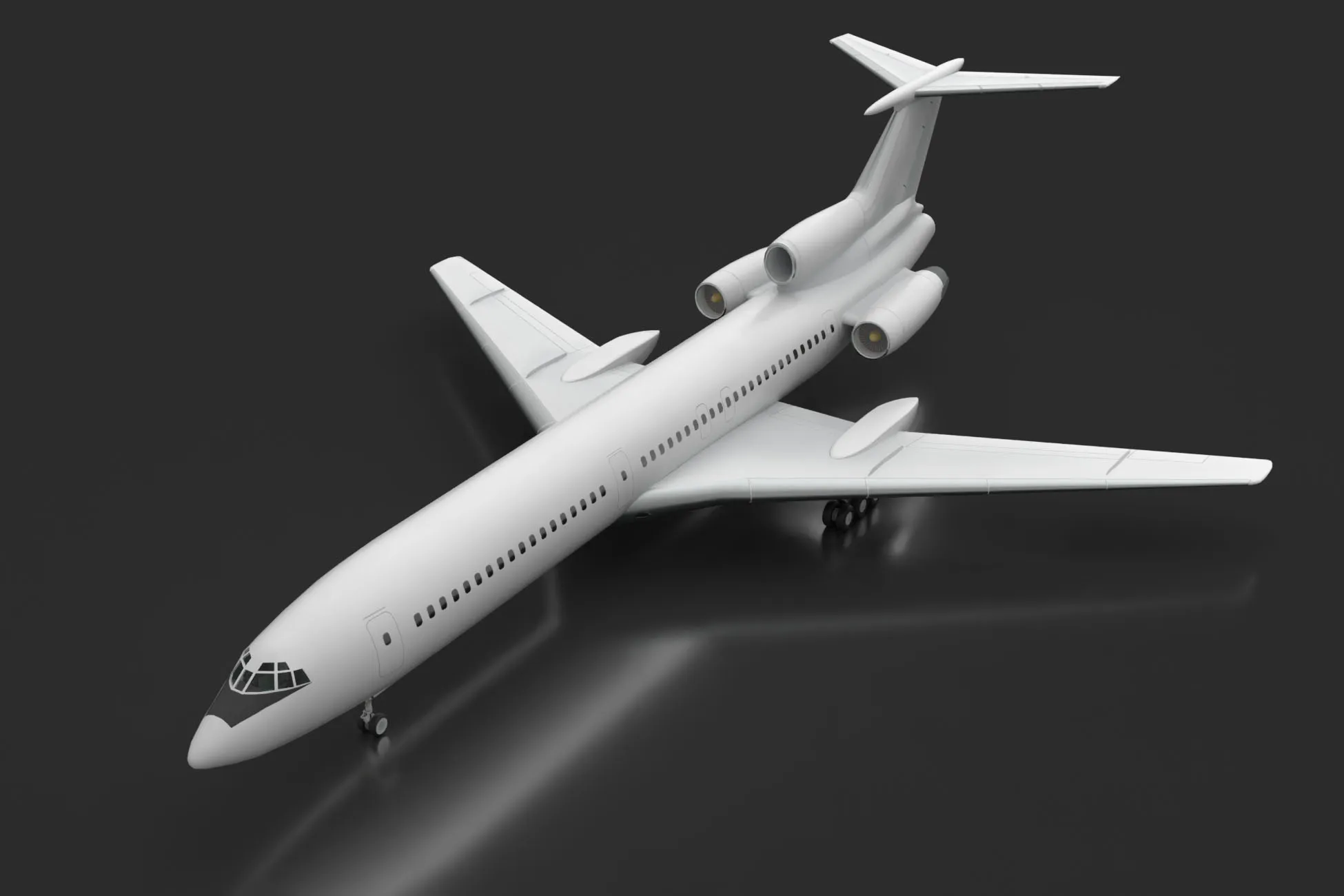 Airplane Tu-154 Blank Livery with LODs --183-- 3D Model .c4d .max .obj .3ds .fbx .stl .blend 