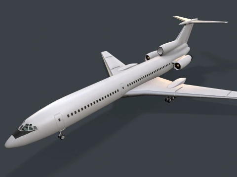 Airplane Tu-154 Blank Livery with LODs --183-- 3D Model