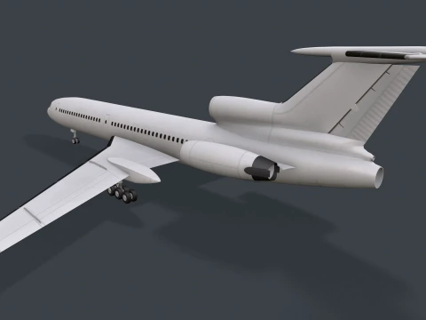 Airplane Tu-154 Blank Livery with LODs --183-- 3D Model