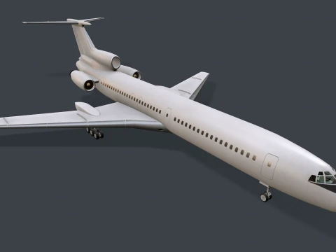 Airplane Tu-154 Blank Livery with LODs --183-- 3D Model