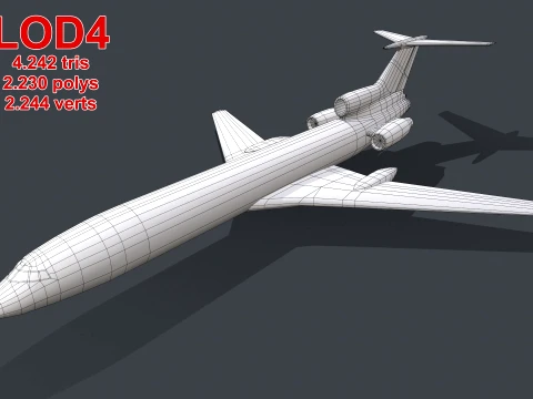 Airplane Tu-154 Blank Livery with LODs --183-- 3D Model