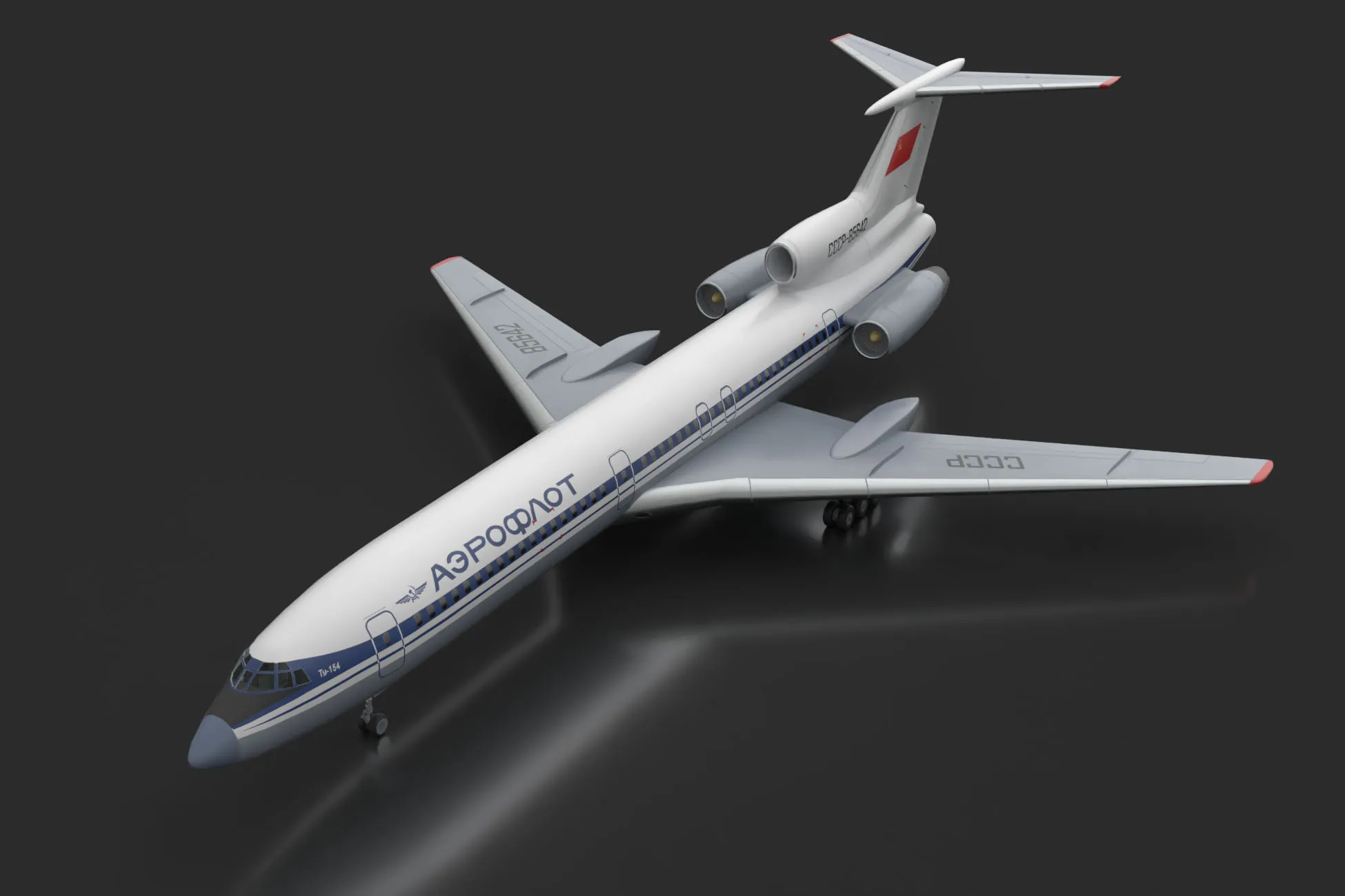 Airplane Tu-154 USSR Livery with LODs --184-- 3D Model .c4d .max .obj .3ds .fbx .stl .blend 