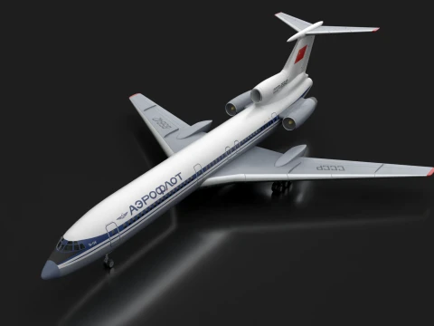 Flugzeug Tu-154 UdSSR-Lackierung mit LODs --184-- 3D Modell