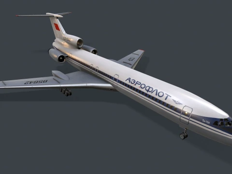 Airplane Tu-154 USSR Livery with LODs --184-- 3D Model