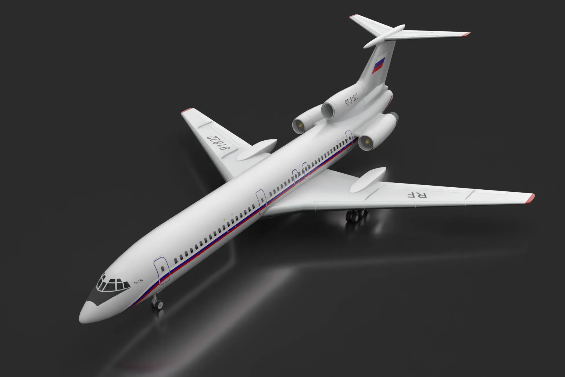 Airplane Tu-154 Russia Livery with LODs --185-- 3D Model .c4d .max .obj .3ds .fbx .stl .blend 