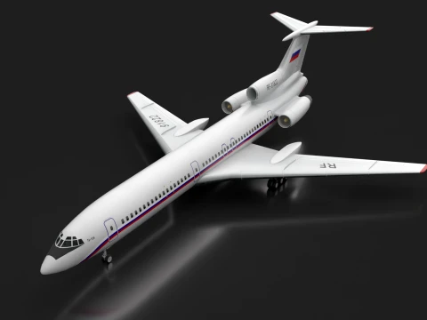 Flugzeug Tu-154 Russland Lackierung mit LODs --185-- 3D Modell