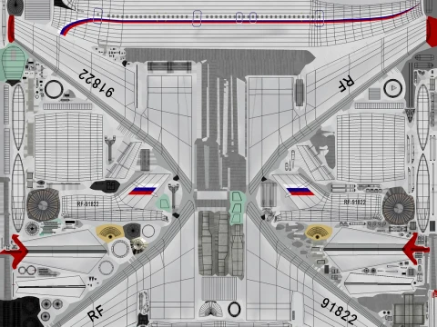 Airplane Tu-154 Russia Livery with LODs --185-- 3D Model