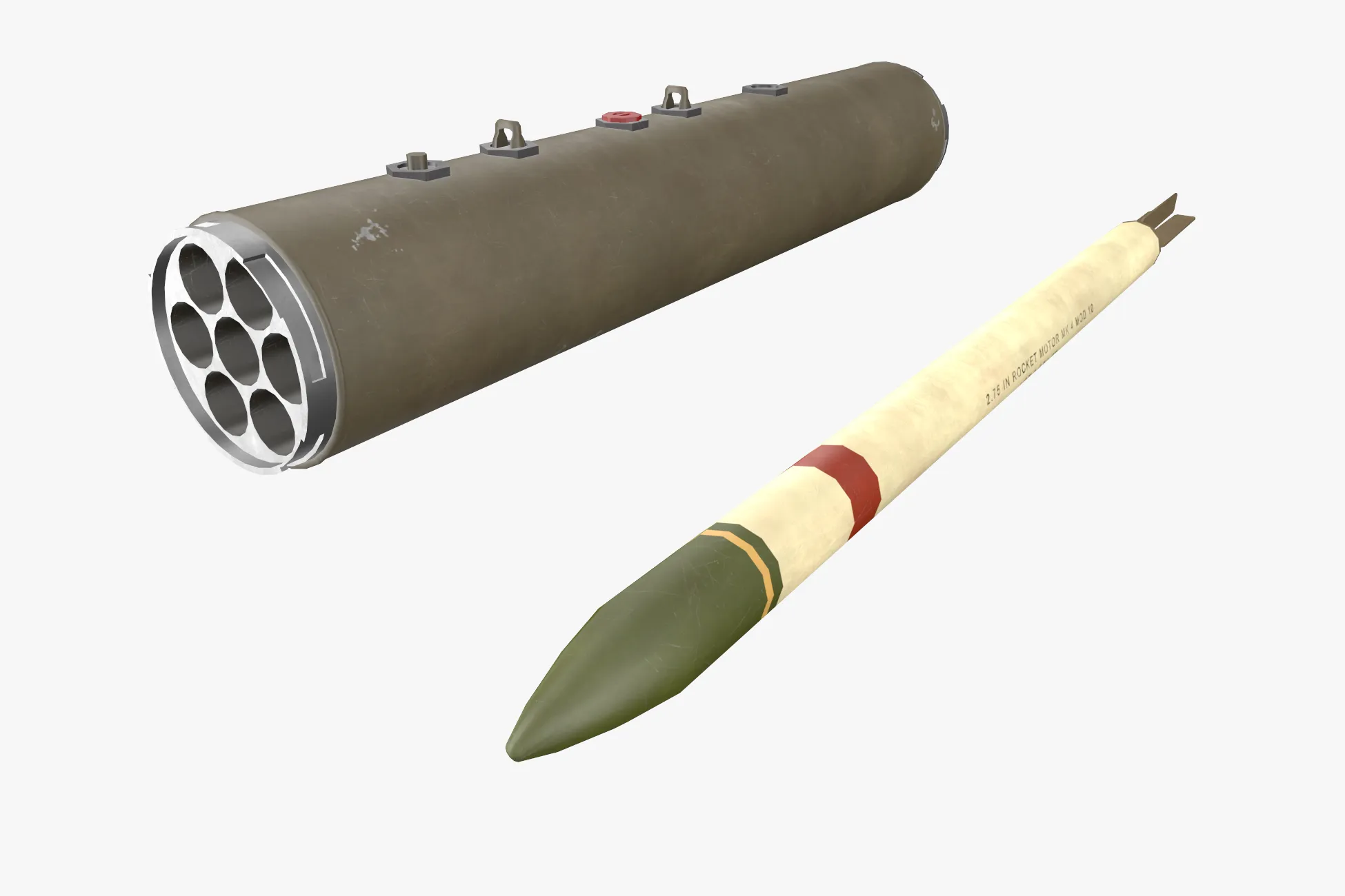 Lanciatore XM-157 con missile da 70 mm --297-- Modello 3D .c4d .max .obj .3ds .fbx .stl .blend 