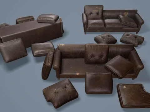 Abandoned Leather Sofas Pack --450-- 3D Model