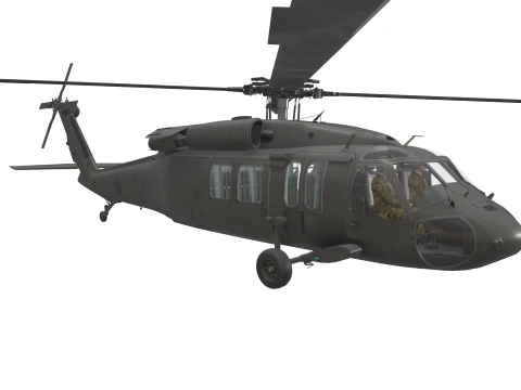 Helicopter UH-60 Black Hawk Dark Livery Basic Animation --37-- 3D Model