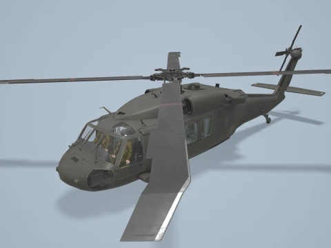 Helicopter UH-60 Black Hawk Dark Livery Complex Animation --37-- 3D Model
