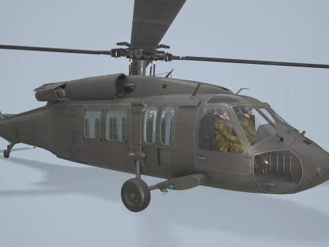 Helicopter UH-60 Black Hawk Dark Livery Complex Animation --37-- 3D Model