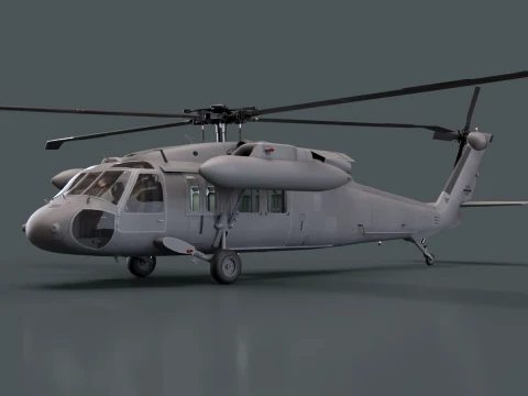 Helicopter UH-60 Black Hawk Grey Livery Basic Animation --38-- 3D Model