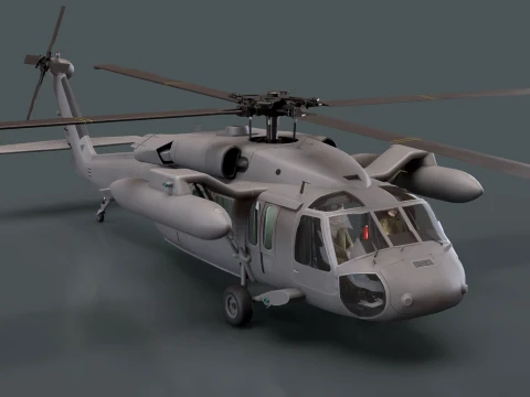 Helicopter UH-60 Black Hawk Grey Livery Basic Animation --38-- 3D Model