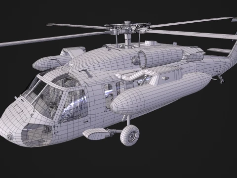 Helicopter UH-60 Black Hawk Grey Livery Basic Animation --38-- 3D Model