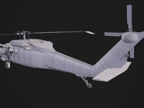 Helicopter UH-60 Black Hawk Grey Livery Basic Animation --38-- 3D Model