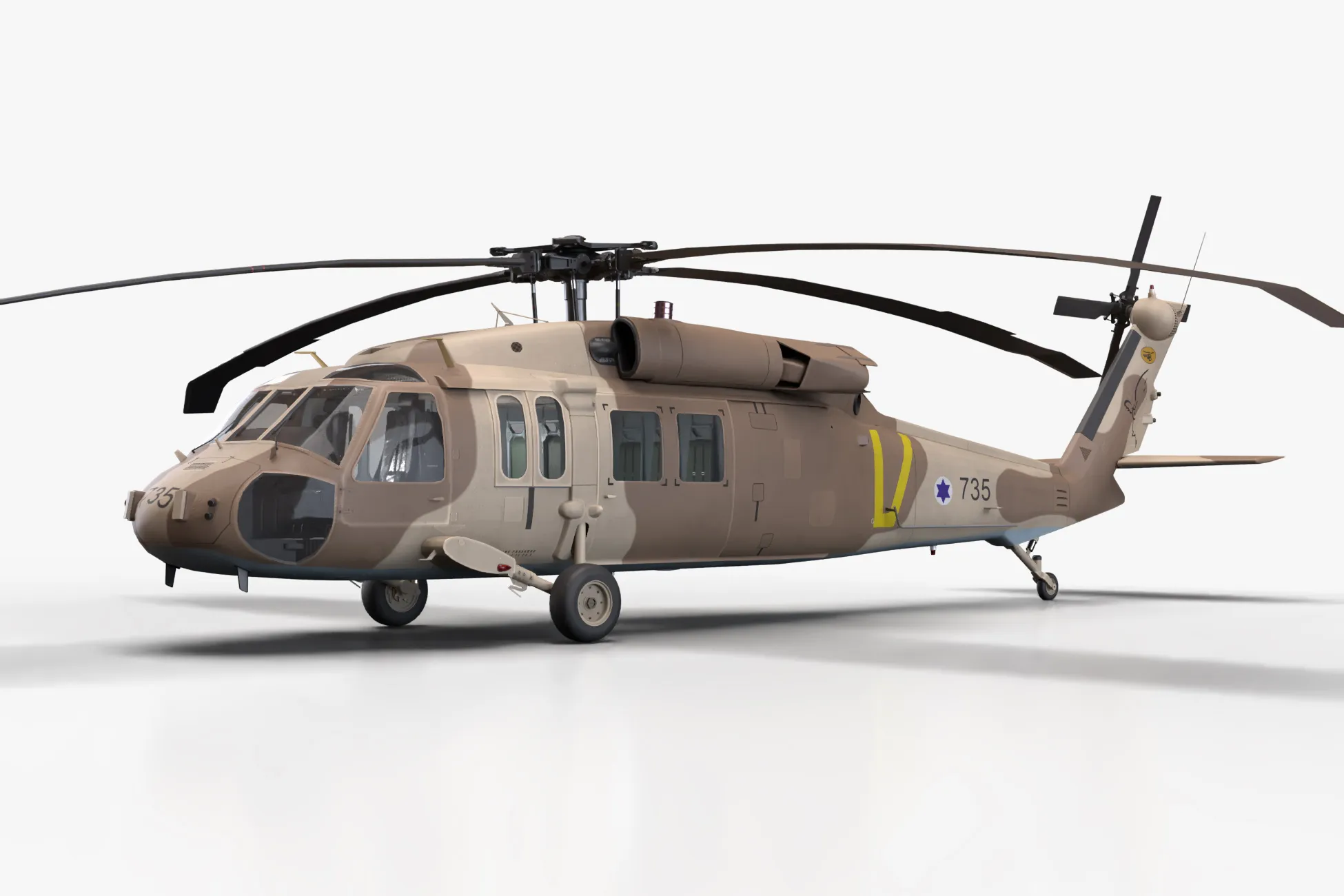 Helicóptero UH-60 Israel Yanshuf Estático --39-- Modelo 3D .c4d .max .obj .3ds .fbx .stl .blend