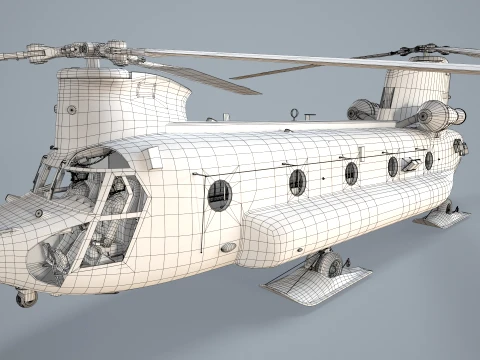 Helicopter CH-47 Chinook Blank Livery Basic Animation --13-- 3D Model