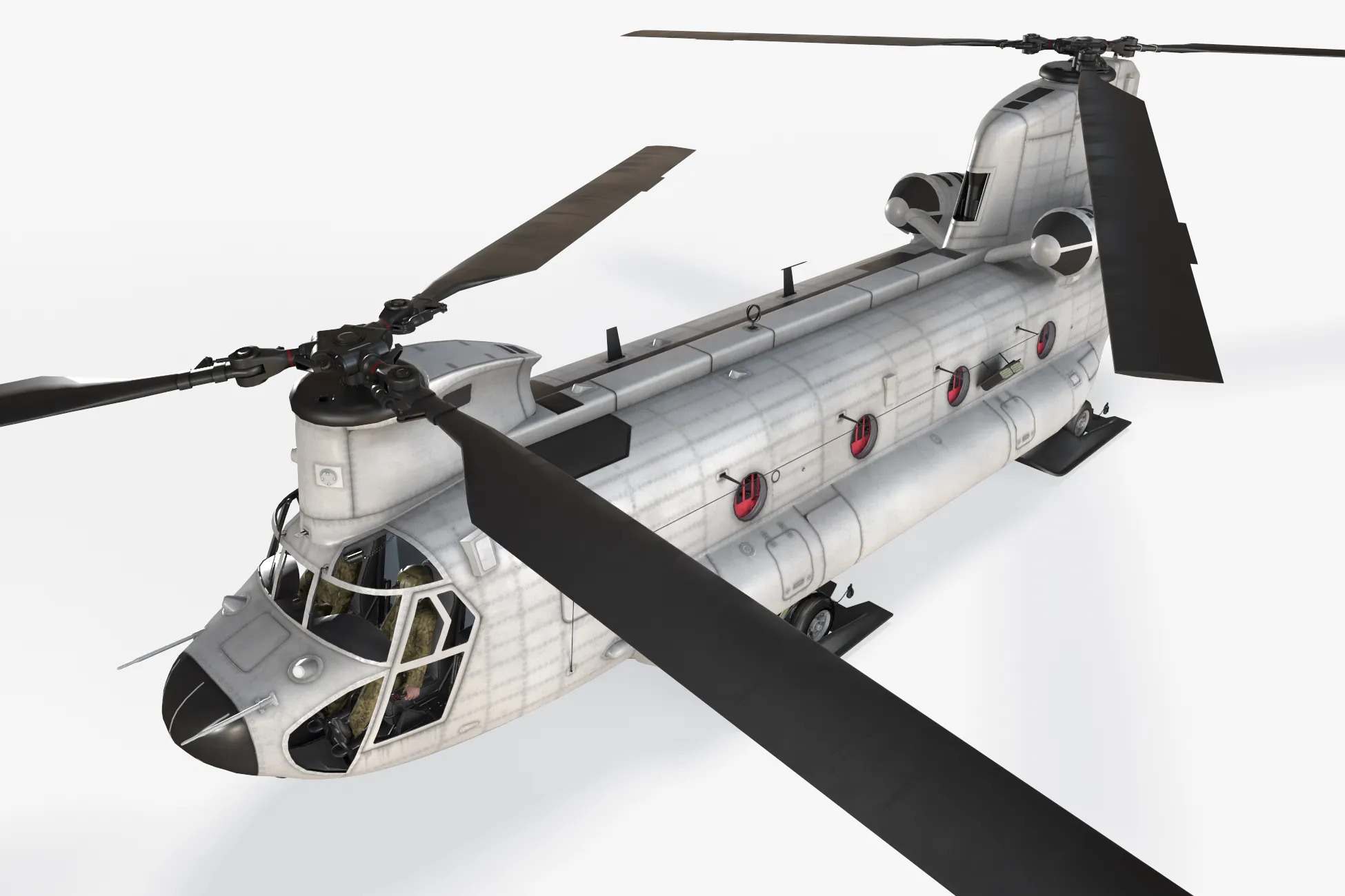 Anima&ccedil;&atilde;o complexa do helic&oacute;ptero CH-47 Chinook Blank Livery --13-- Modelo 3D .c4d .max .obj .3ds .fbx .stl .blend 
