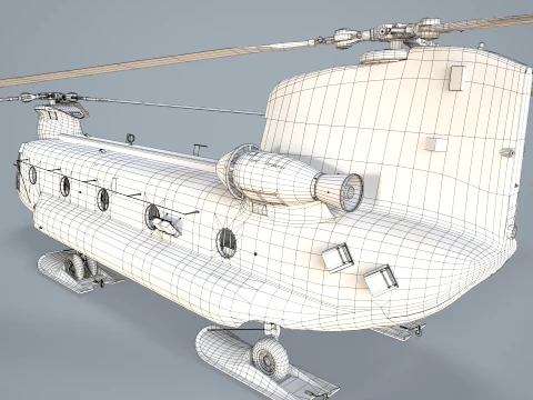 Anima&ccedil;&atilde;o complexa do helic&oacute;ptero CH-47 Chinook Blank Livery --13-- Modelo 3D