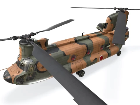 Helicopter CH-47 Chinook Japan Ground Self Defense Force Complex Animation --15-- 3D Model