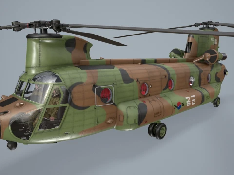 Helicopter CH-47 Chinook Korean Air Force Basic Animation --16-- 3D Model