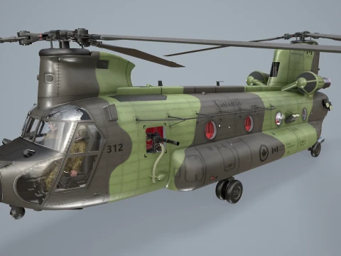 Helicopter CH-47 Chinook Royal Canadian Air Force Complex Animation --19-- 3D Model